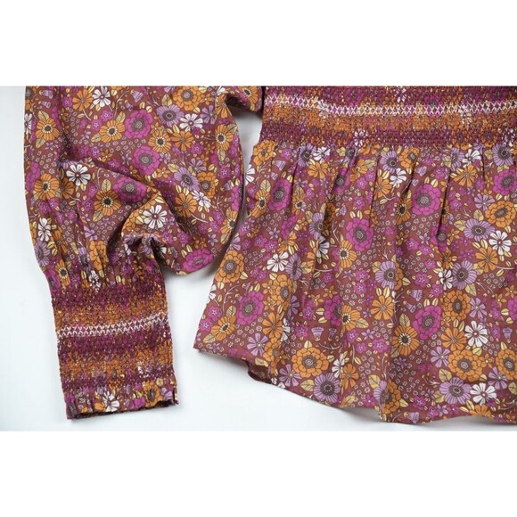 Hale Bob Floral Smocked Peplum Blouse Long Sleeve Cotton Size XL - Picture 3 of 5